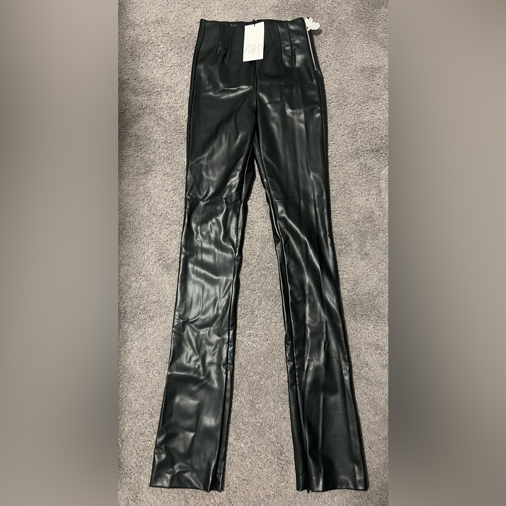 NWT Zara Hi-Rise Leather Pants With Zipper Slits Size XS